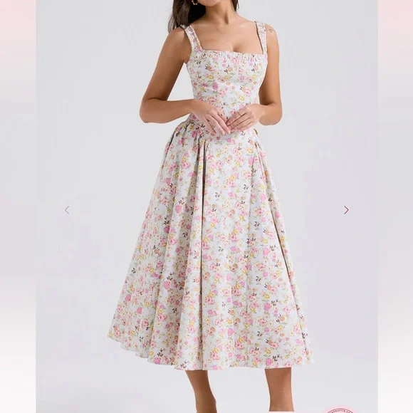 House of CB NWT Dorothy Cotton Dress Pale Blue Meadow - Picture 2 of 9